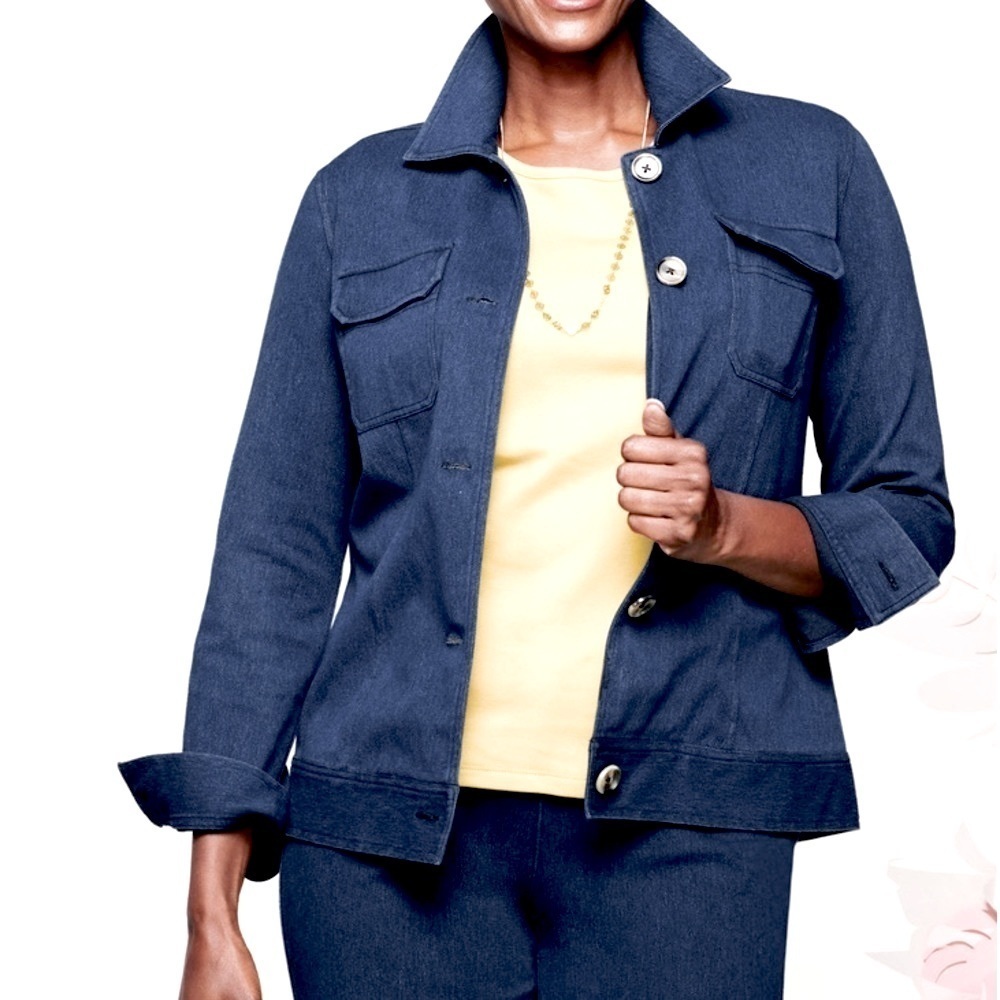NWT Blue denim jacket Plus Sz 2X button up stretch by Draper’s & Damon’s